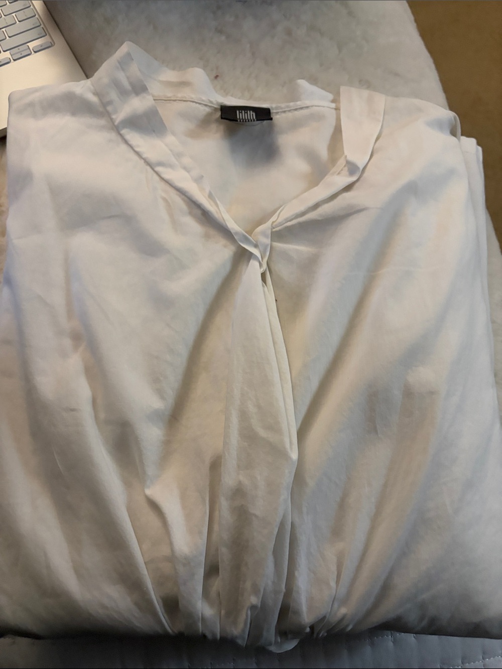 Lillith White V-Neck Pleated Women's Blouse